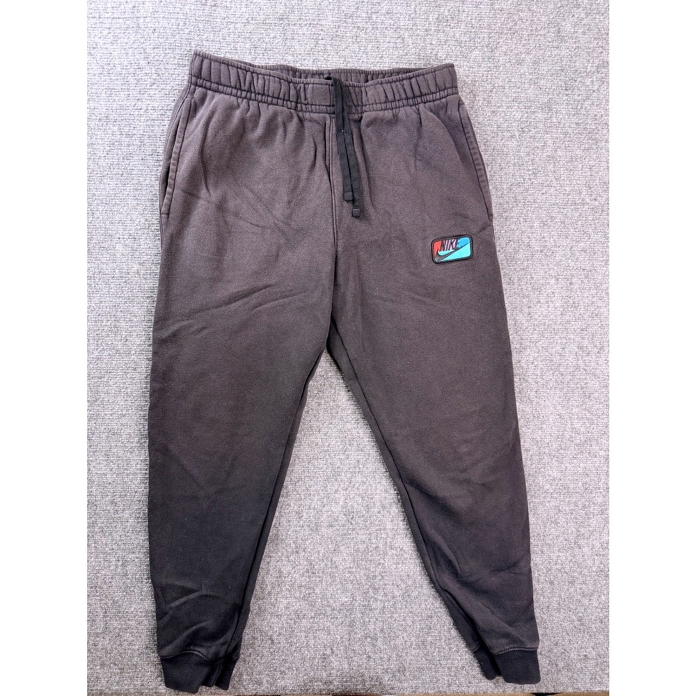 Nike Mens Medium Black Fleece Joggers Sweatpants Retro Patch Cotton Blend Box 38